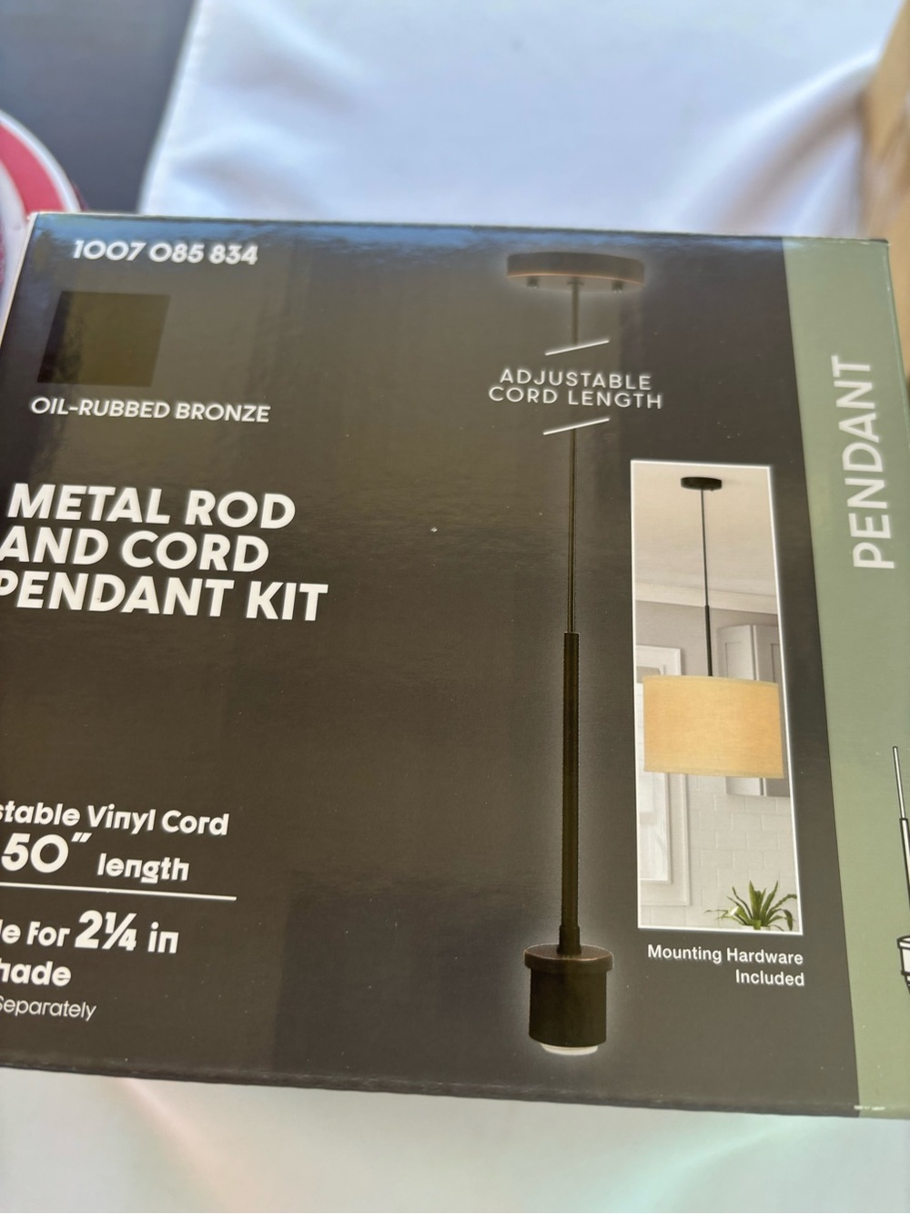 Oil-Rubbed Bronze Metal Rod and Cord Pendant Kit - Black